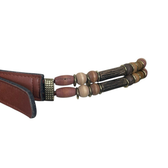 Vintage Wood Beaded Belt Gold Buckle Adjust. Size Small Boho Style Vintage 90s - Picture 5 of 13